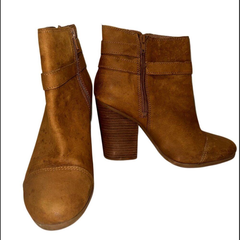 Lucky Brand Booties size 8.5 Brown Suede Laureen Ankle Boots Leather Block Heel